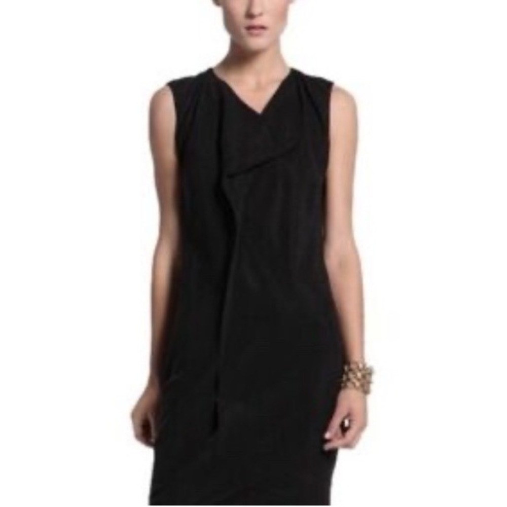 Daryl K Drapey Cowl Neck Sheath Dress Sz 6 Black Tencel Pleated Classic Elegant